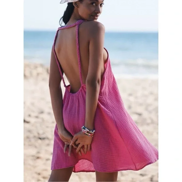 Anthropologie Gauze Braided High Neck Swim Coverup Size Small Cotton - Picture 1 of 9